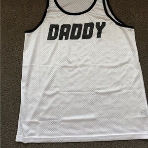 Gruff Pup Brand: White 'DADDY' Mesh Tank Top with Black Trim
